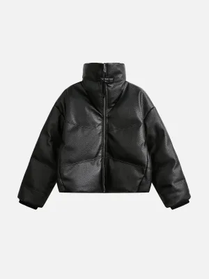 Aelfric Eden Solid High Collar Faux Leather Coat
