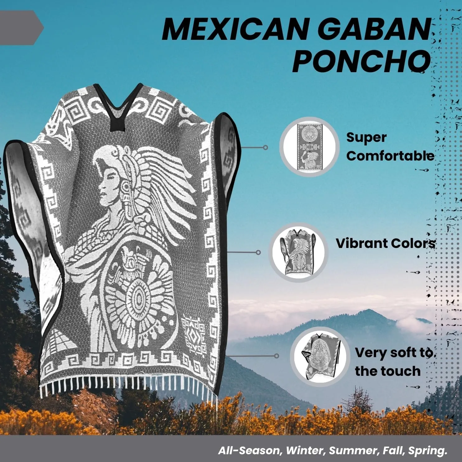 Artisans Bazaar Mexican Poncho Sarape Aztec Men Hombre Mexico Gabanes Mexicanos Western Cowboy Costume Adulto Jorongos