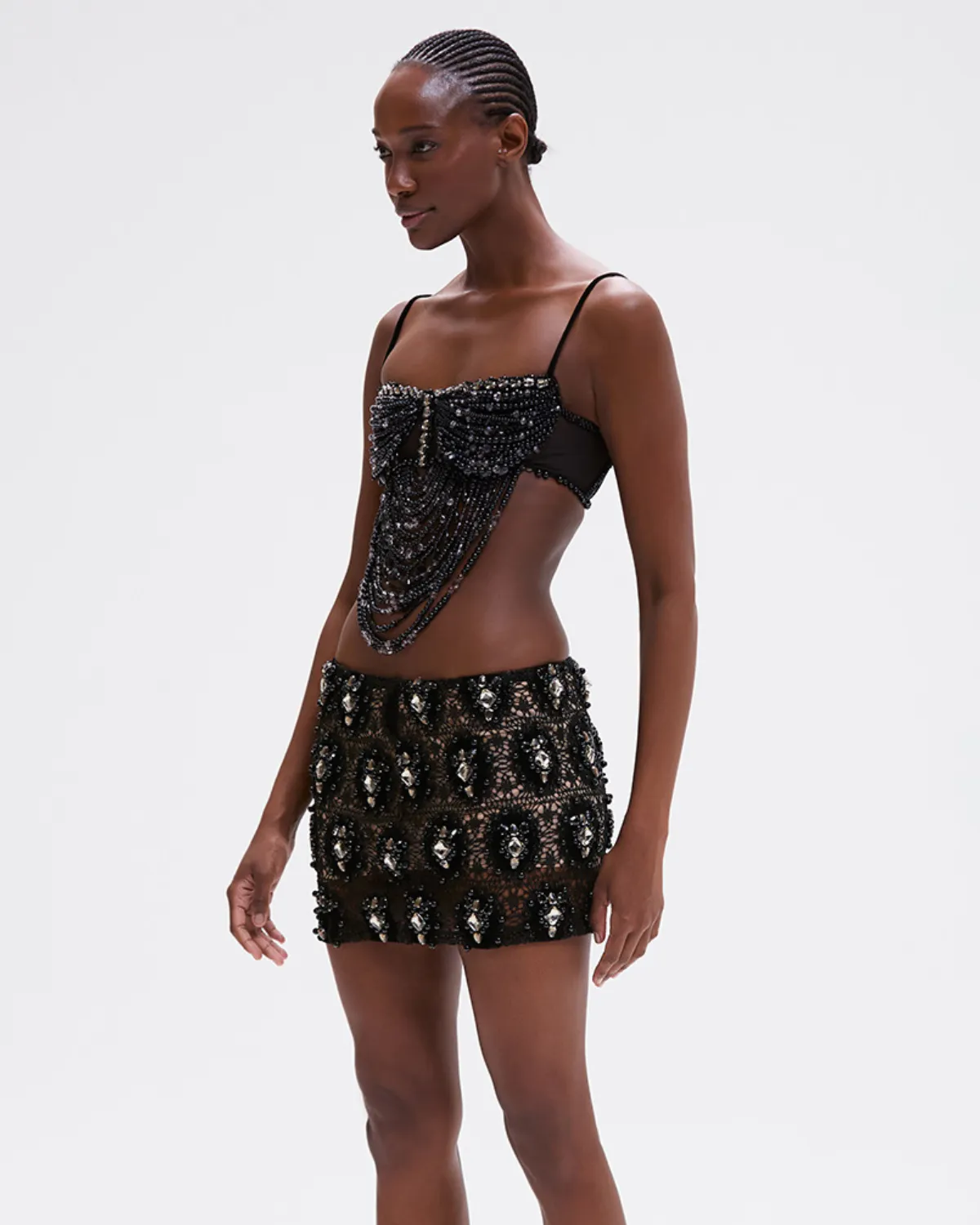 BEADED VELVET LACE MINI SKIRT (RUNWAY)