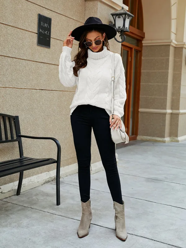 Braid Turtleneck Sweater | Chunky High Neck Jumper for Winter Warmth
