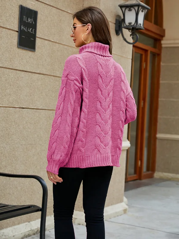 Braid Turtleneck Sweater | Chunky High Neck Jumper for Winter Warmth