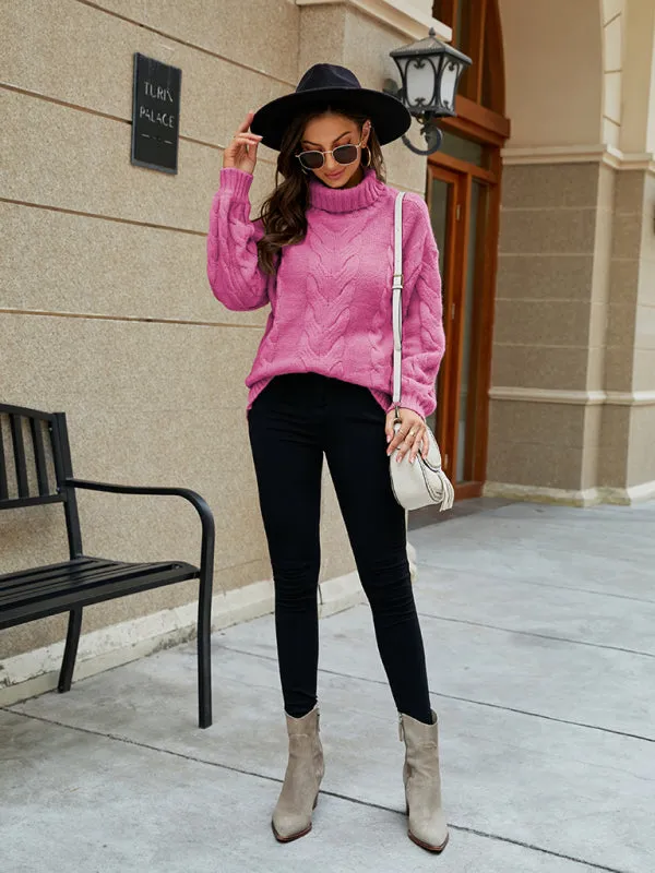 Braid Turtleneck Sweater | Chunky High Neck Jumper for Winter Warmth