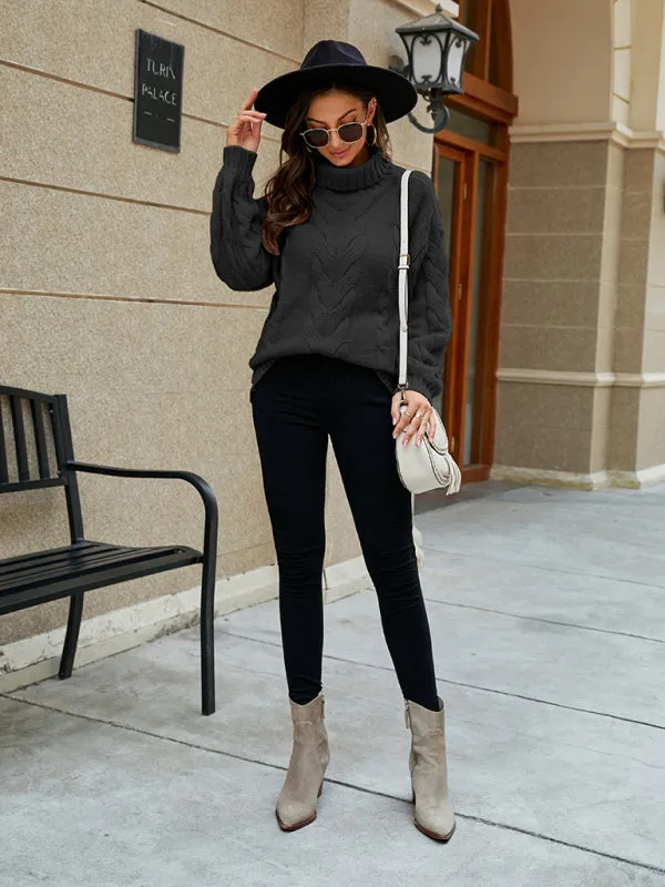 Braid Turtleneck Sweater | Chunky High Neck Jumper for Winter Warmth