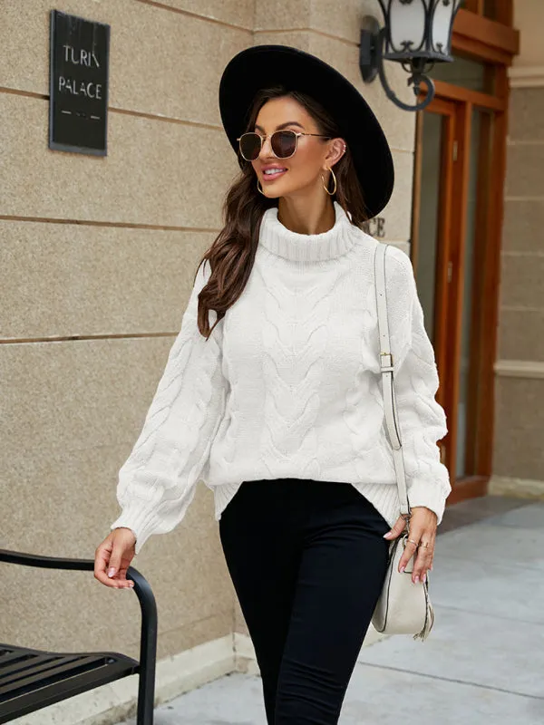 Braid Turtleneck Sweater | Chunky High Neck Jumper for Winter Warmth