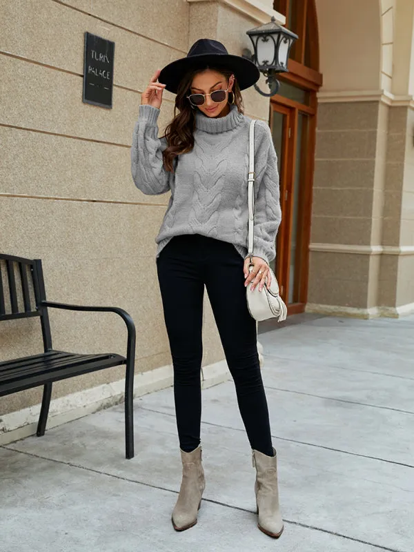 Braid Turtleneck Sweater | Chunky High Neck Jumper for Winter Warmth