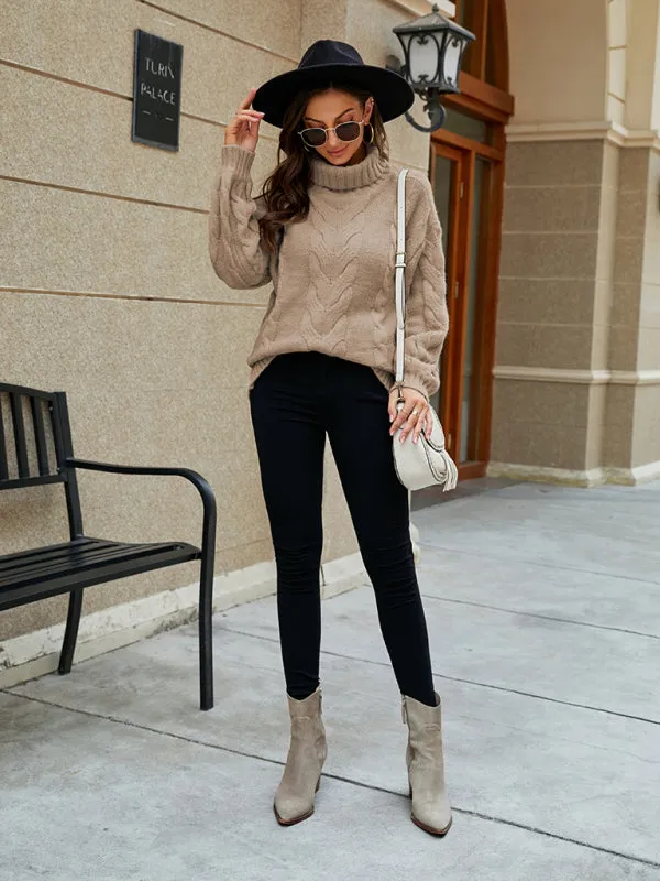 Braid Turtleneck Sweater | Chunky High Neck Jumper for Winter Warmth