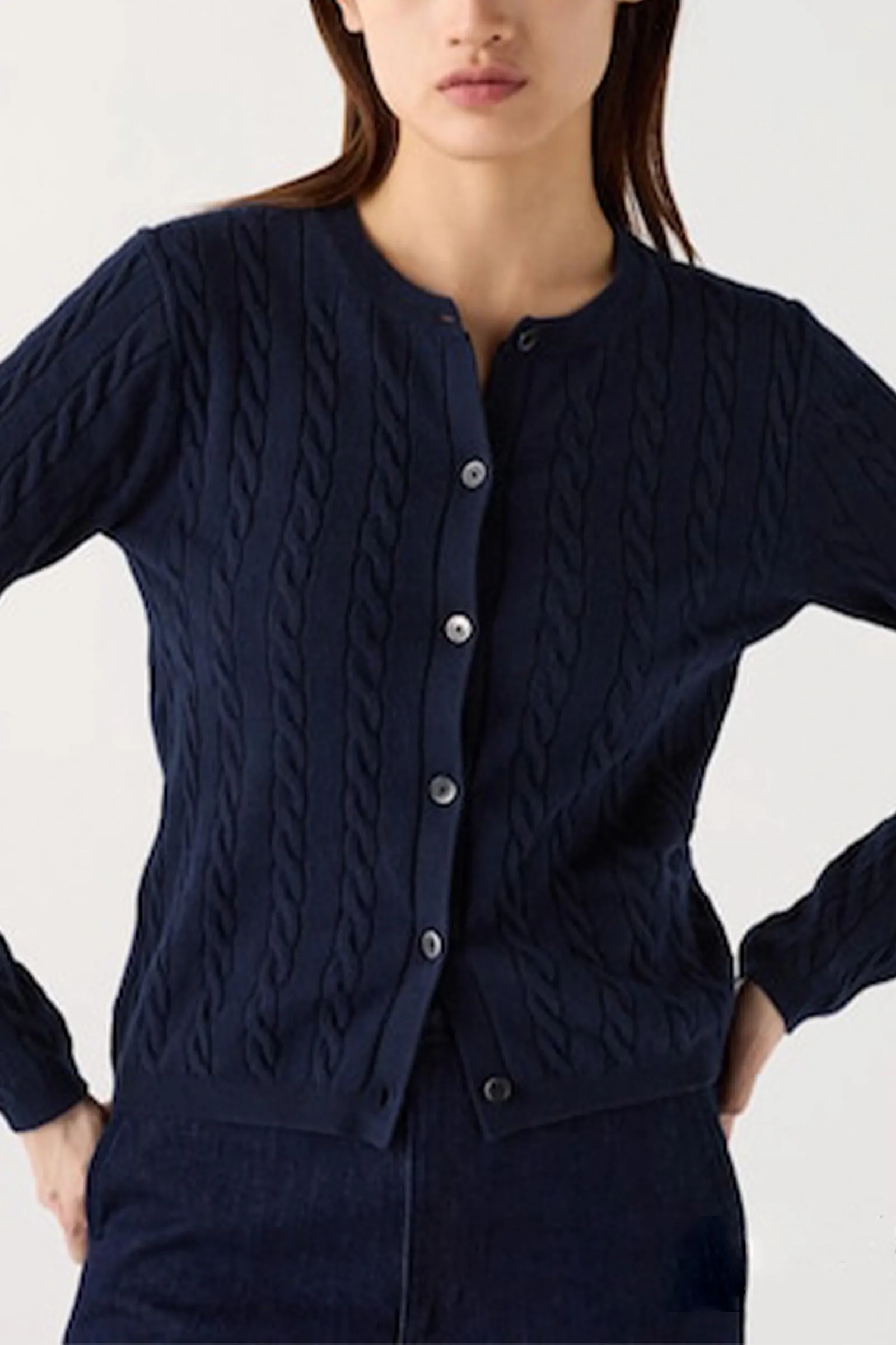 Cable Crew Neck Cardigan