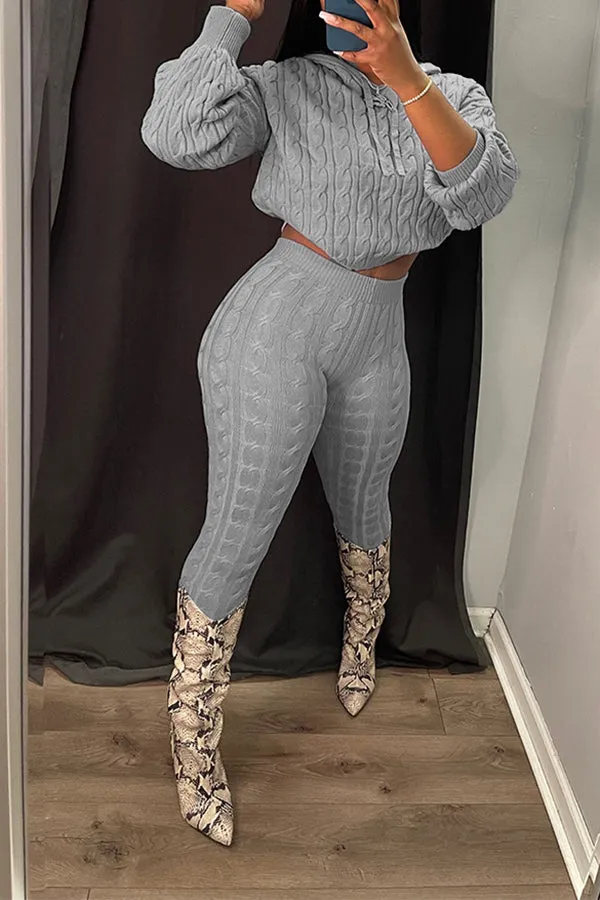Cable Knit Hoodie & Pants Set