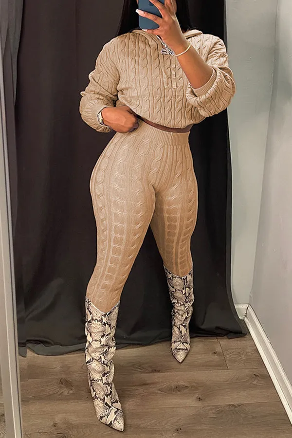 Cable Knit Hoodie & Pants Set