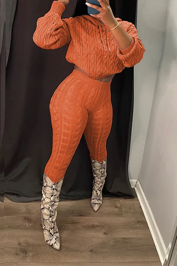 Cable Knit Hoodie & Pants Set