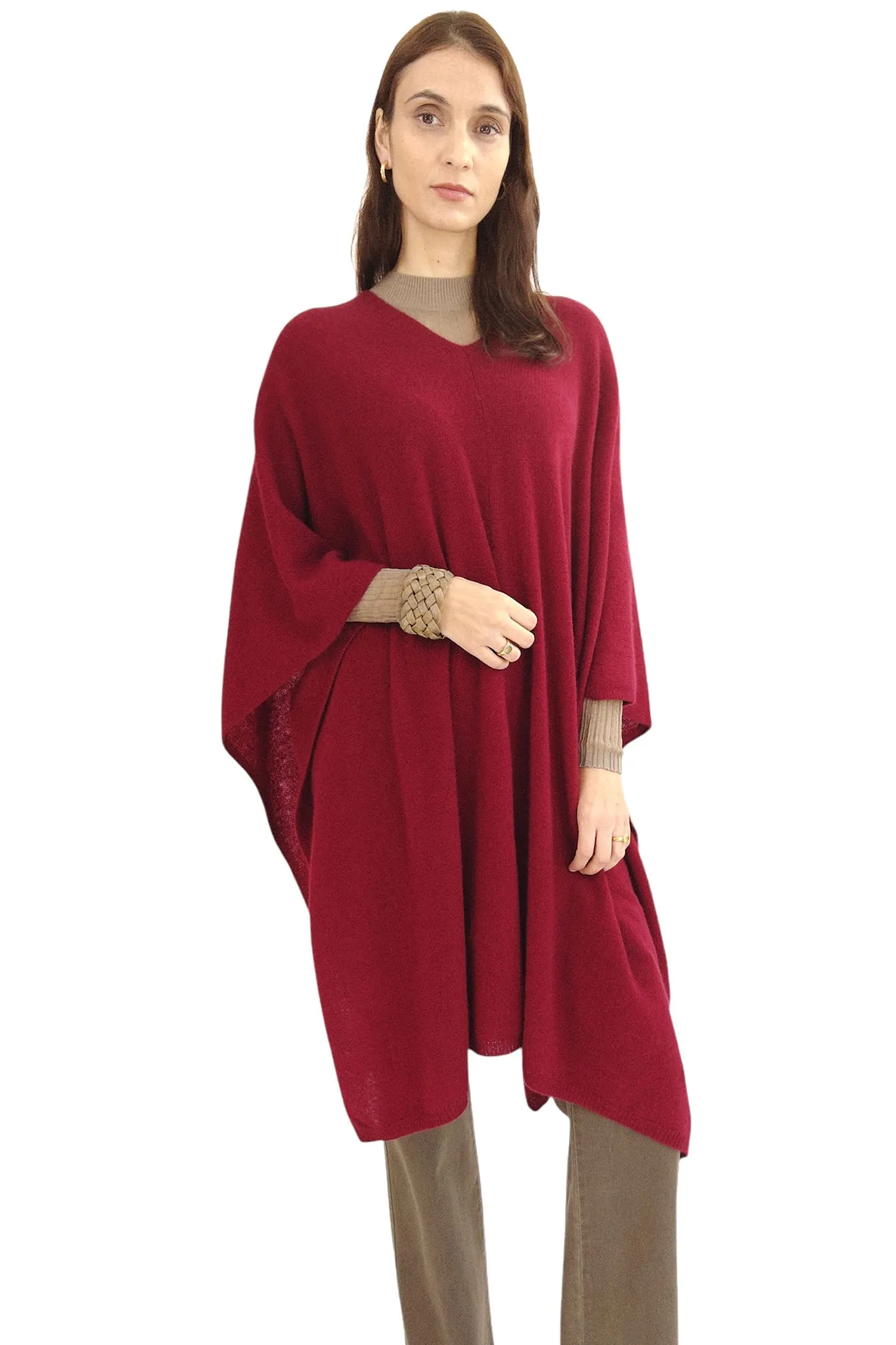 Cashmere wrap - Long versatile poncho - Bordeaux red
