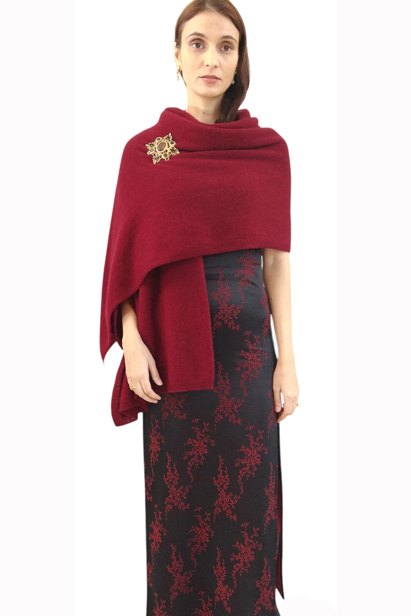 Cashmere wrap - Long versatile poncho - Bordeaux red