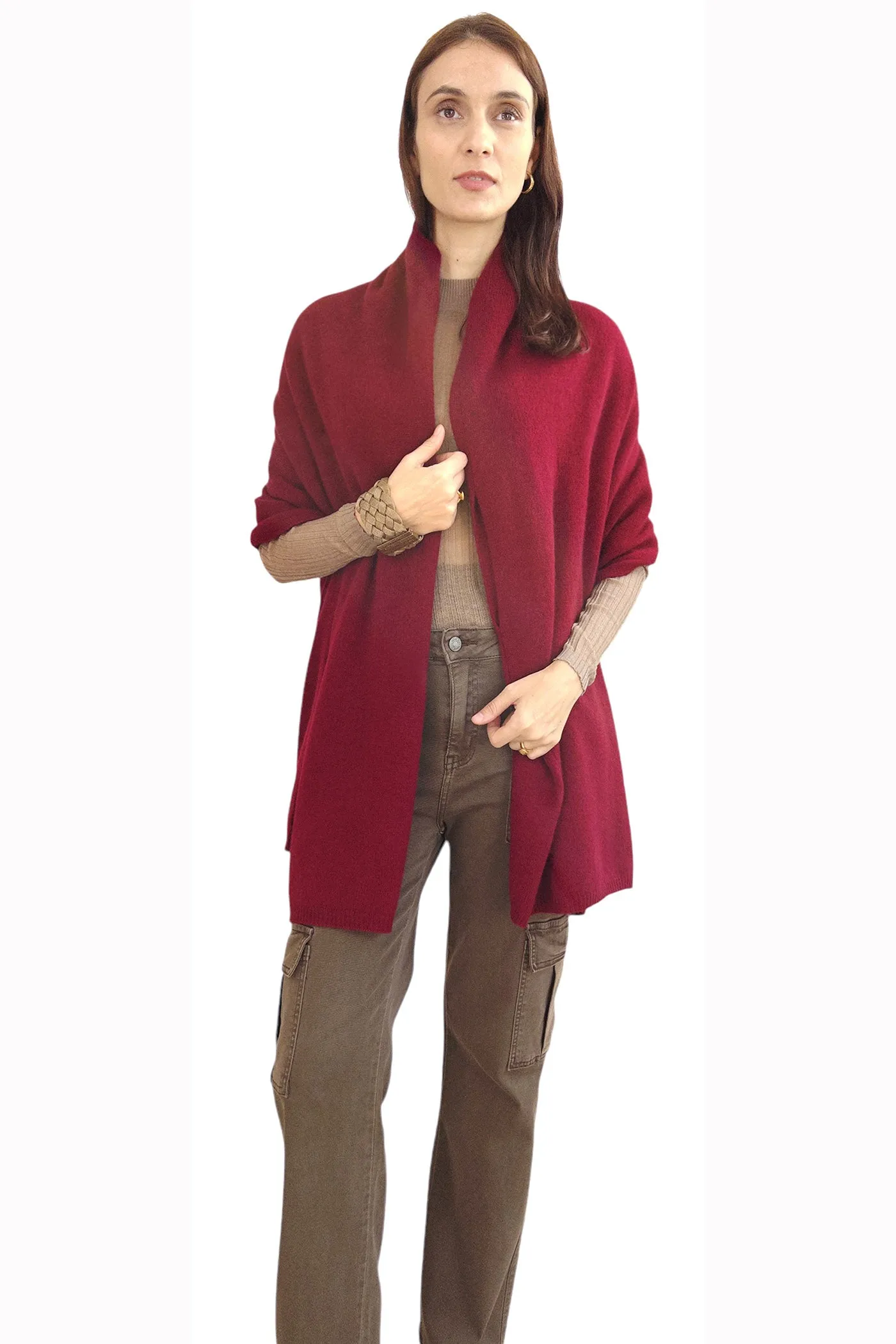 Cashmere wrap - Long versatile poncho - Bordeaux red