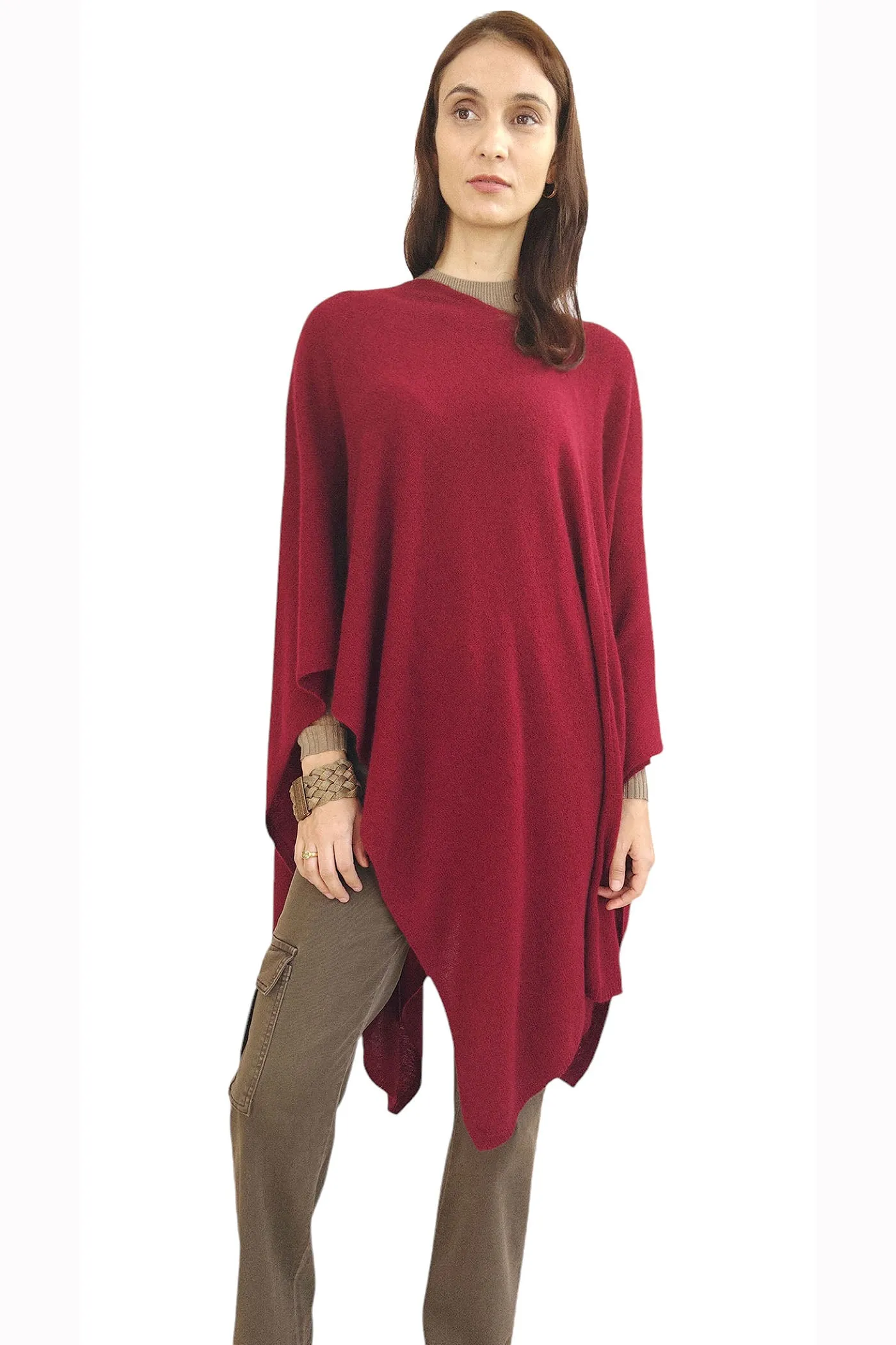 Cashmere wrap - Long versatile poncho - Bordeaux red