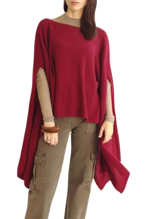 Cashmere wrap - Long versatile poncho - Bordeaux red