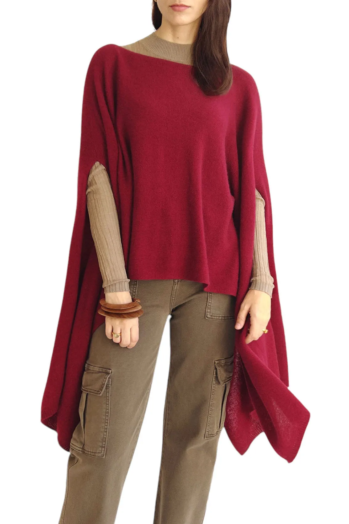 Cashmere wrap - Long versatile poncho - Bordeaux red