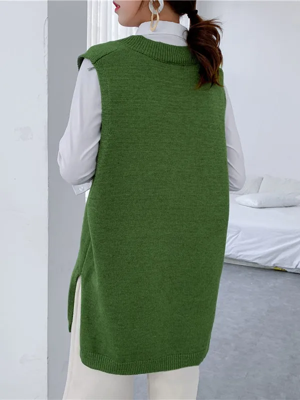 christmas outfit Sonicelife Trendy Sleeveless Split-Side Solid Color V-Neck Knitted Vest