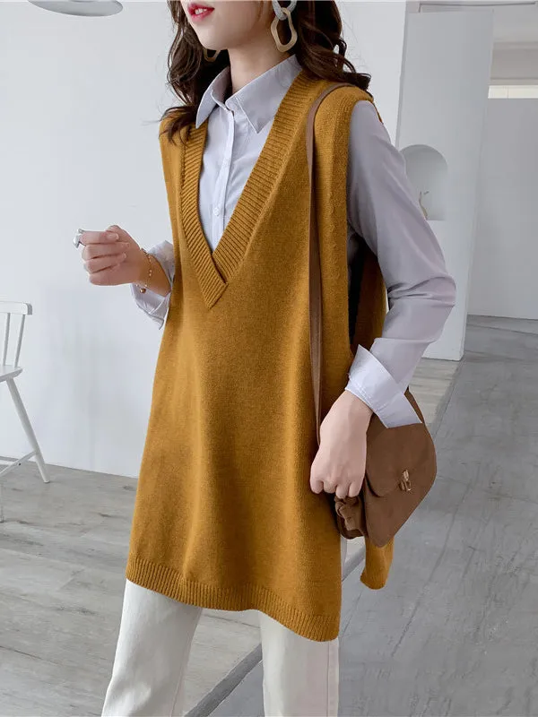 christmas outfit Sonicelife Trendy Sleeveless Split-Side Solid Color V-Neck Knitted Vest
