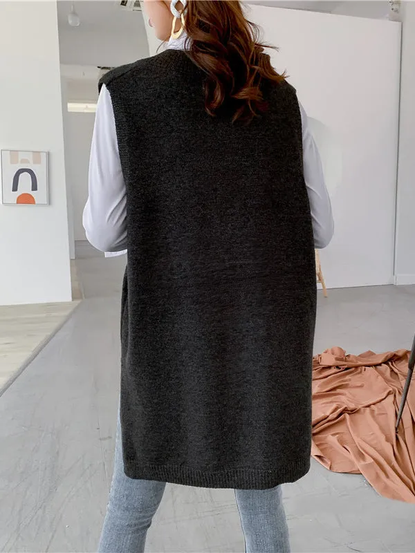 christmas outfit Sonicelife Trendy Sleeveless Split-Side Solid Color V-Neck Knitted Vest