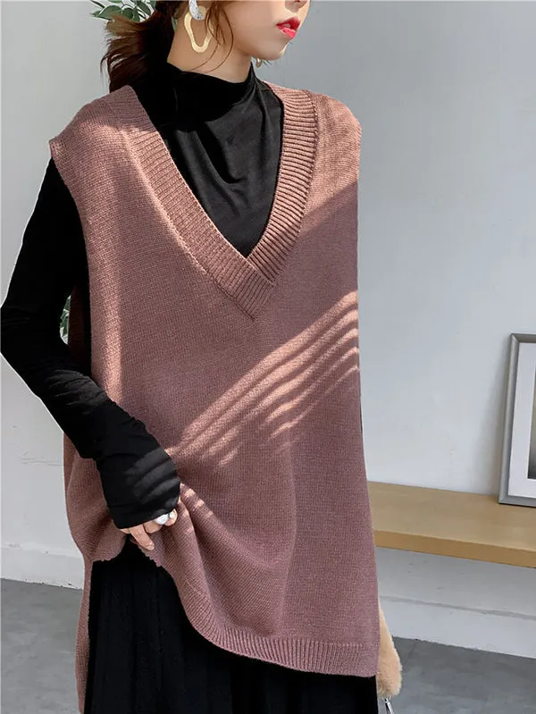 christmas outfit Sonicelife Trendy Sleeveless Split-Side Solid Color V-Neck Knitted Vest