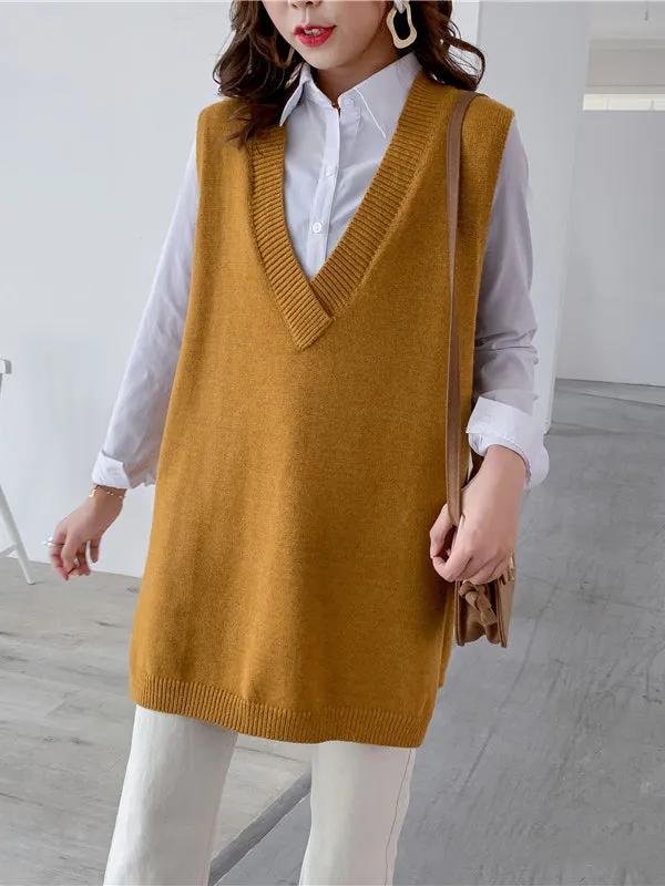 christmas outfit Sonicelife Trendy Sleeveless Split-Side Solid Color V-Neck Knitted Vest