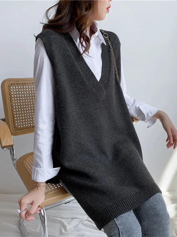 christmas outfit Sonicelife Trendy Sleeveless Split-Side Solid Color V-Neck Knitted Vest