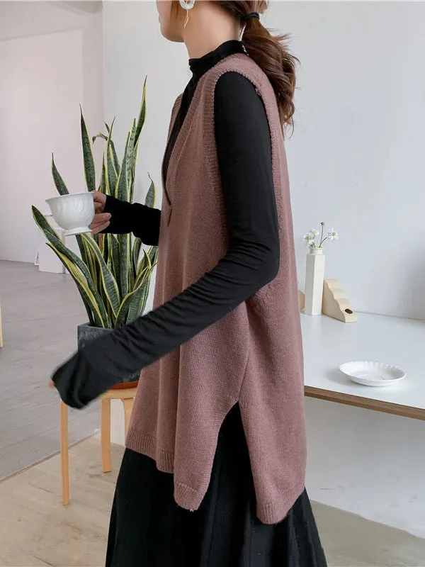christmas outfit Sonicelife Trendy Sleeveless Split-Side Solid Color V-Neck Knitted Vest