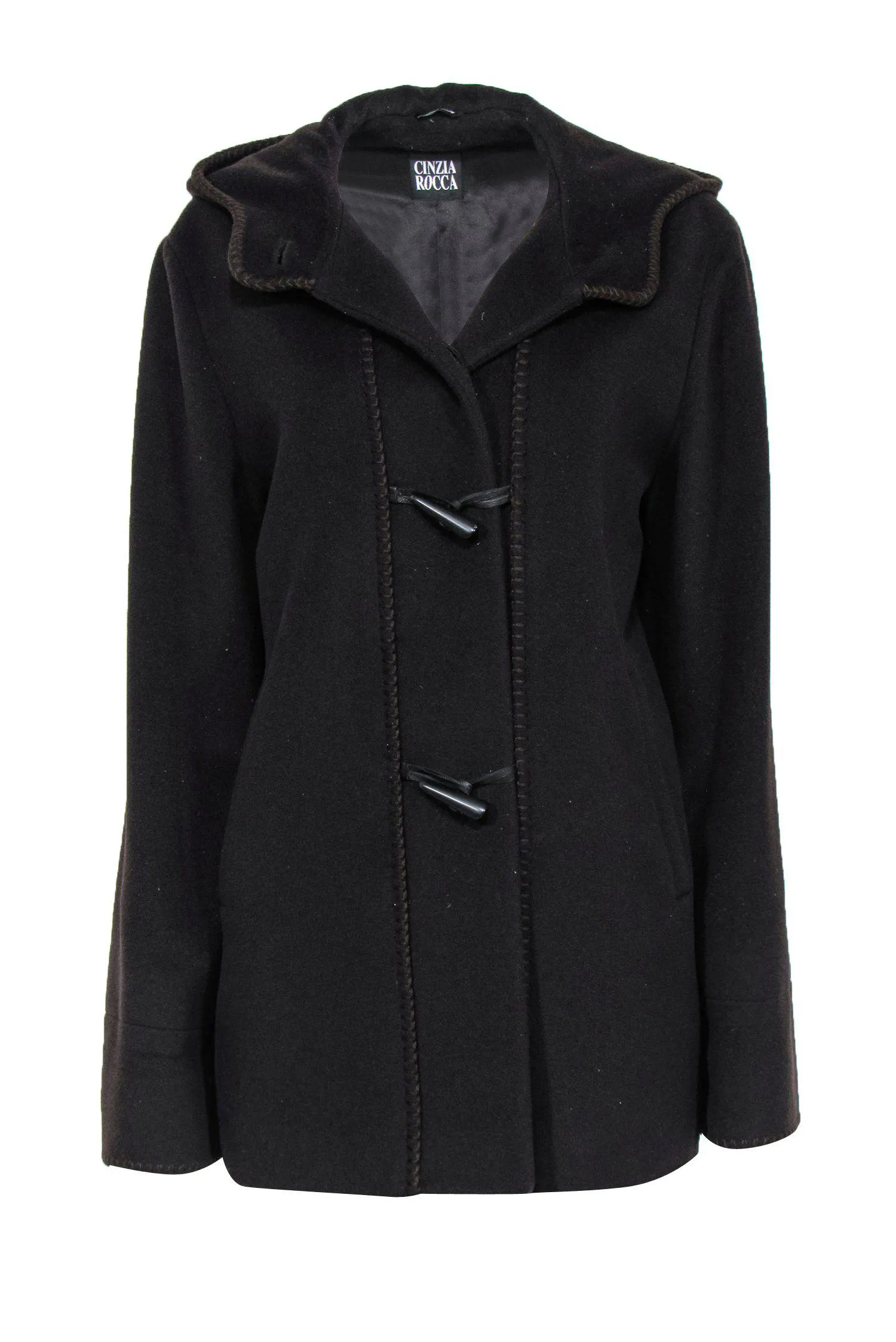 Cinzia Rocca - Brown Wool Hooded Button-Up Coat Sz 8