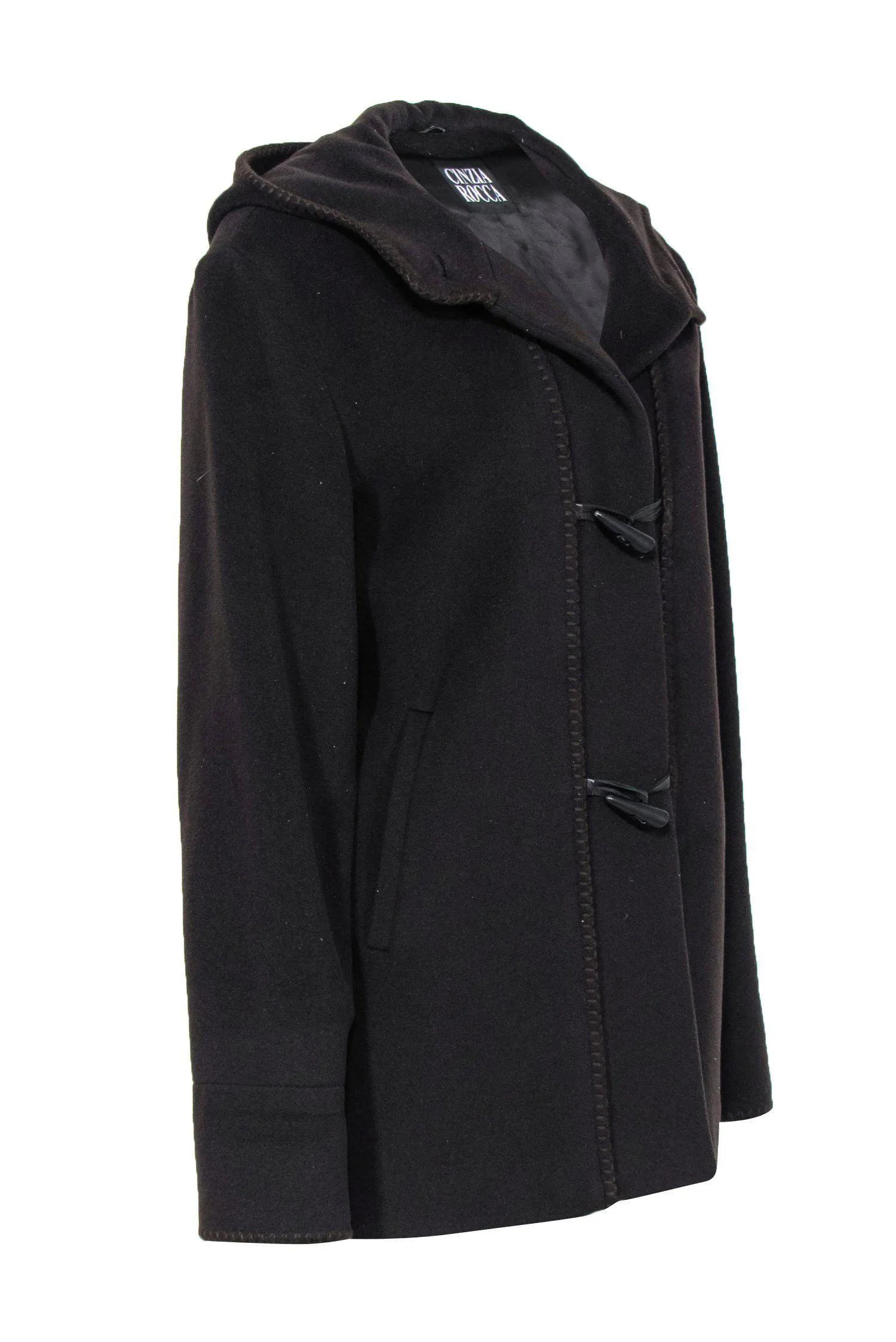 Cinzia Rocca - Brown Wool Hooded Button-Up Coat Sz 8