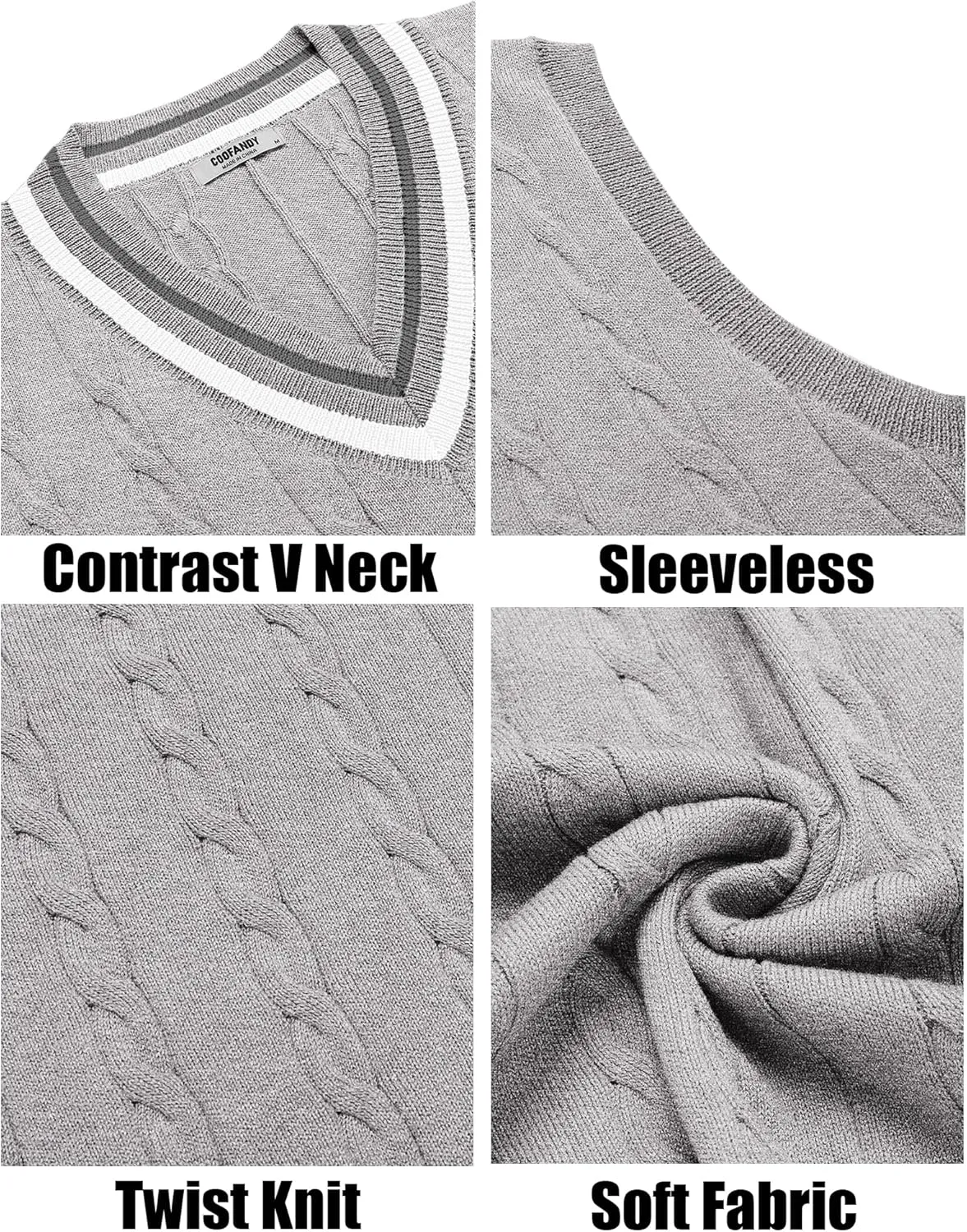 COOFANDY Men's Sweater Vest V Neck Casual Sleeveless Pullover Striped Cable Knit Sweater Vest