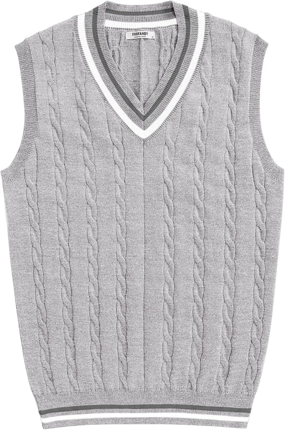 COOFANDY Men's Sweater Vest V Neck Casual Sleeveless Pullover Striped Cable Knit Sweater Vest