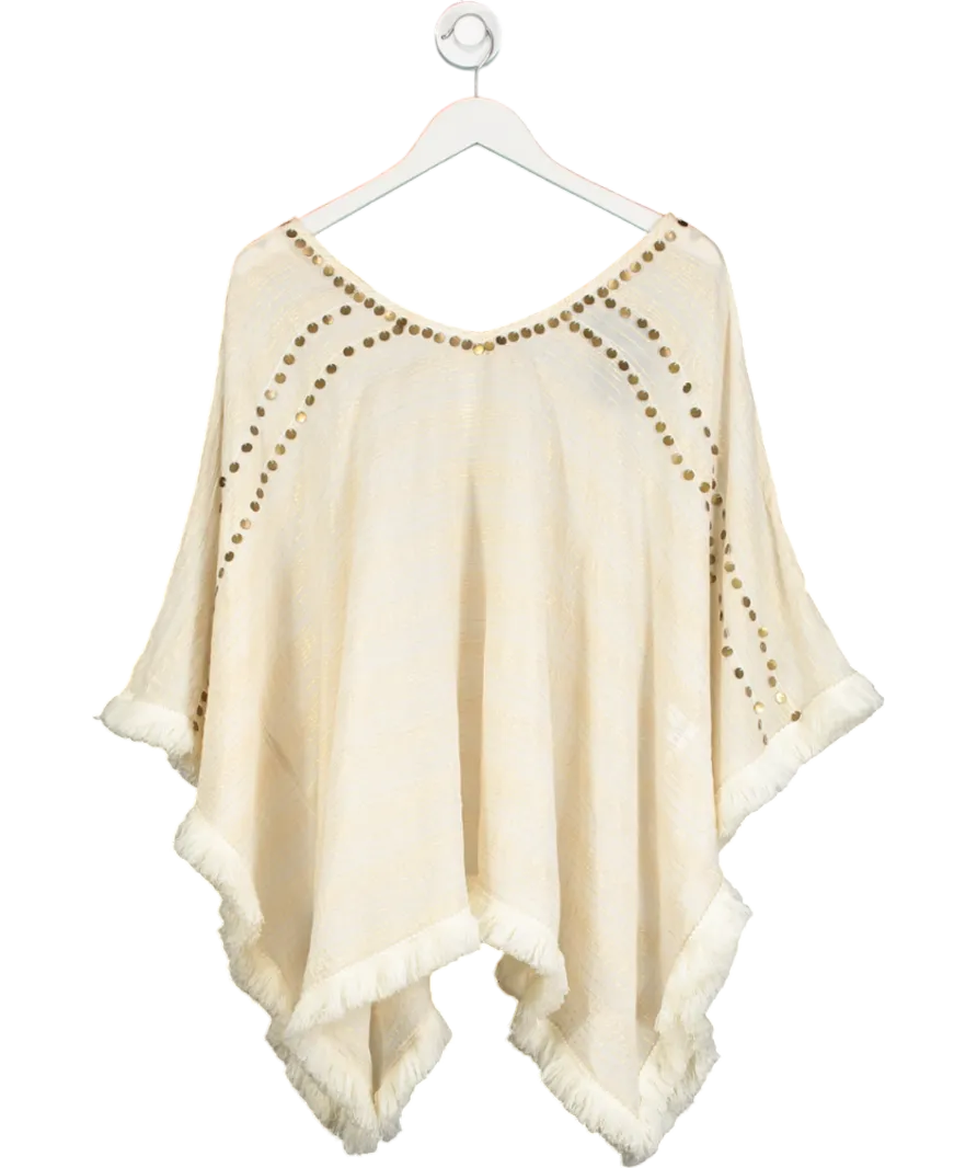 Cream Disc Embellished Poncho One Size