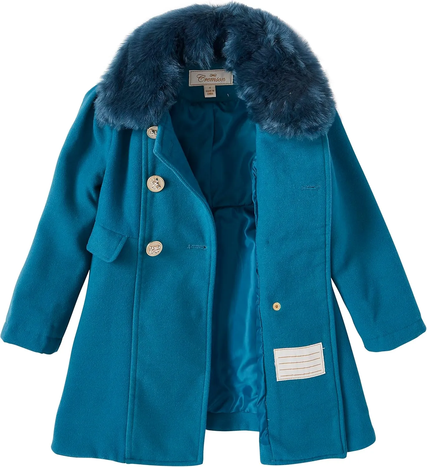 Cremson Girls? Wool Look Princess Winter Dress Pea Coat Jacket Faux Fur Collar