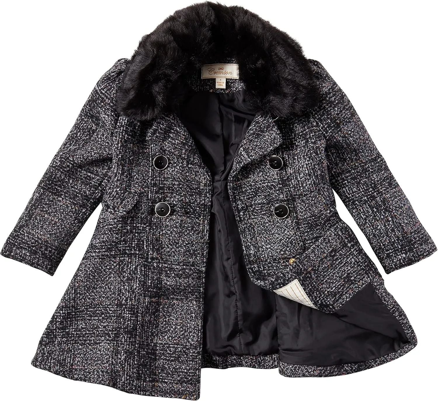 Cremson Girls? Wool Look Princess Winter Dress Pea Coat Jacket Faux Fur Collar