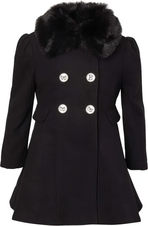 Cremson Girls? Wool Look Princess Winter Dress Pea Coat Jacket Faux Fur Collar