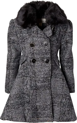 Cremson Girls? Wool Look Princess Winter Dress Pea Coat Jacket Faux Fur Collar