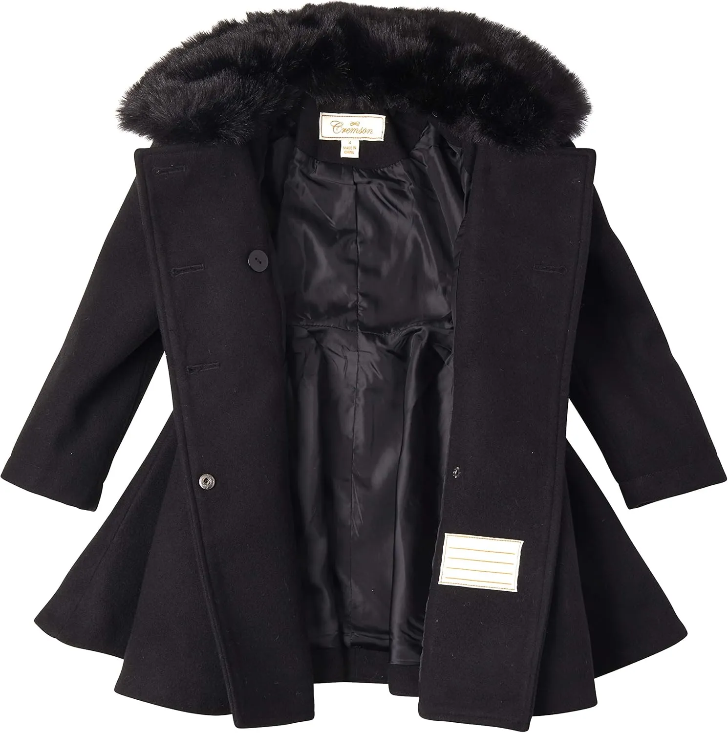 Cremson Girls? Wool Look Princess Winter Dress Pea Coat Jacket Faux Fur Collar
