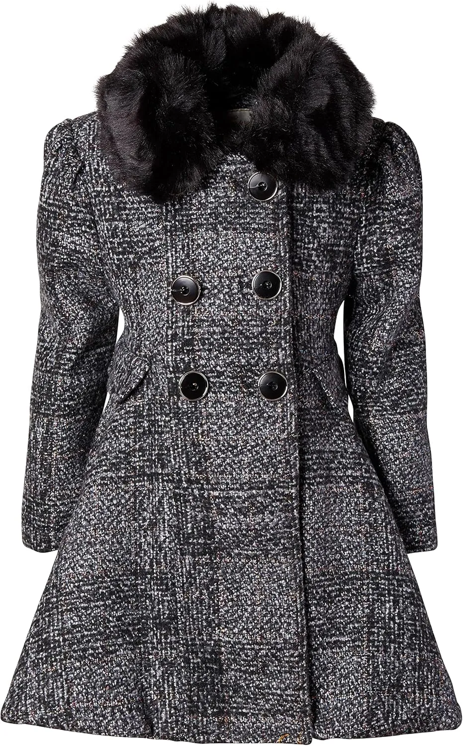 Cremson Girls? Wool Look Princess Winter Dress Pea Coat Jacket Faux Fur Collar