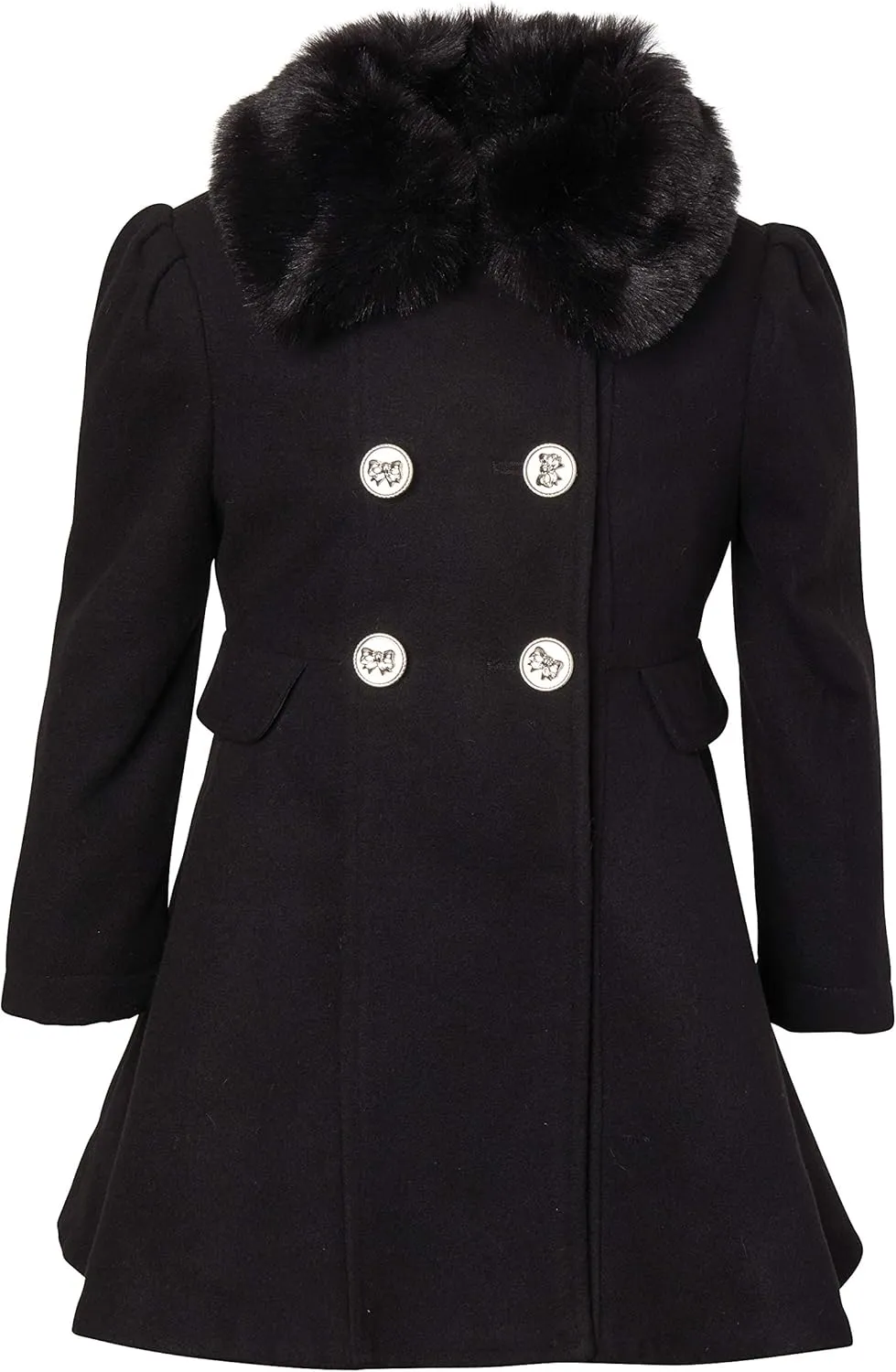 Cremson Girls? Wool Look Princess Winter Dress Pea Coat Jacket Faux Fur Collar