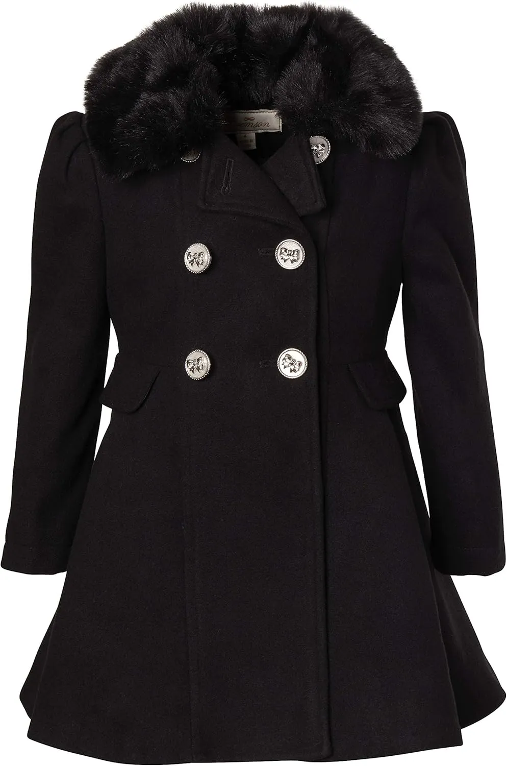 Cremson Girls? Wool Look Princess Winter Dress Pea Coat Jacket Faux Fur Collar