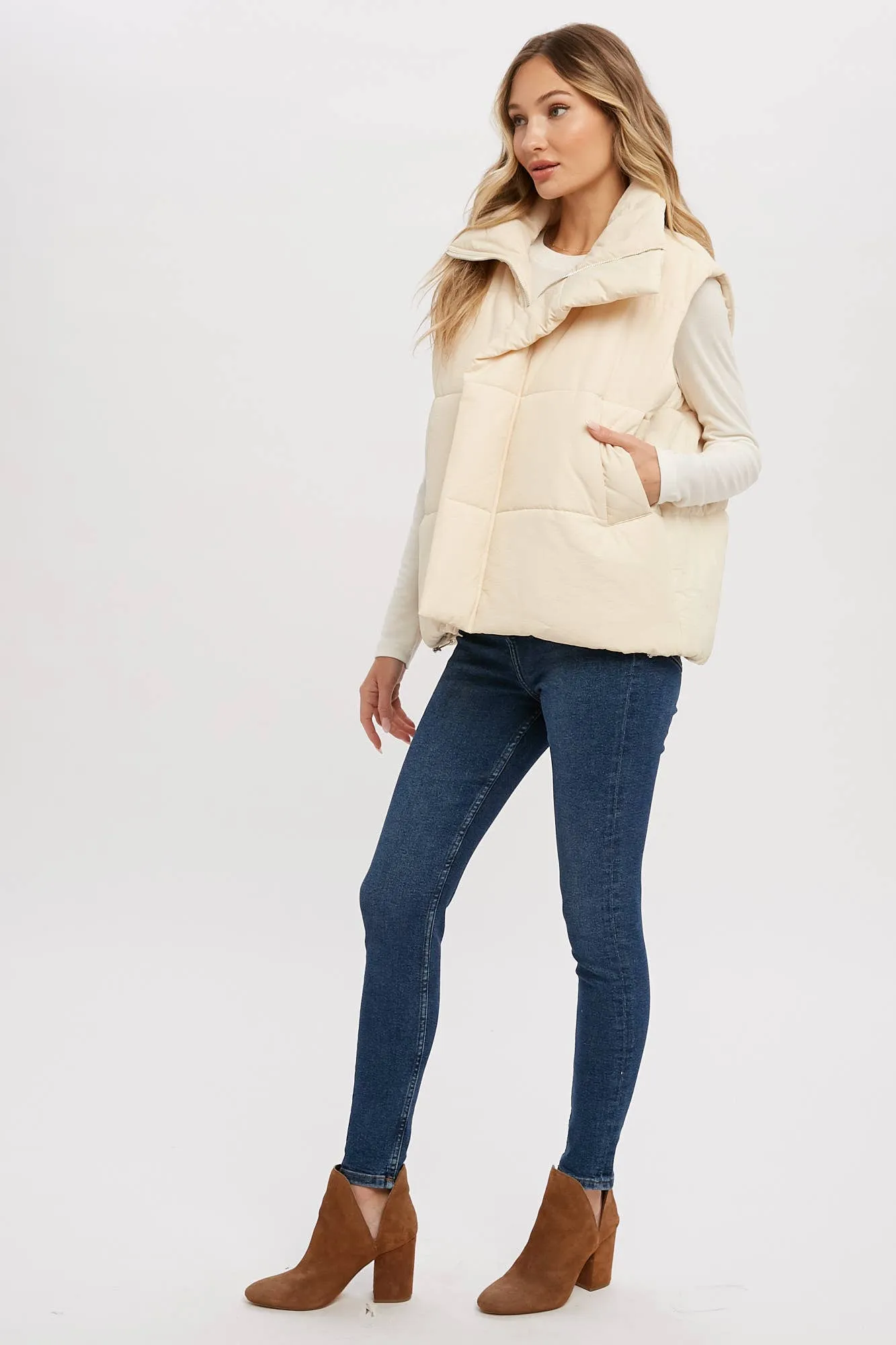 Dost Oversized Puffer Vest in Ecru