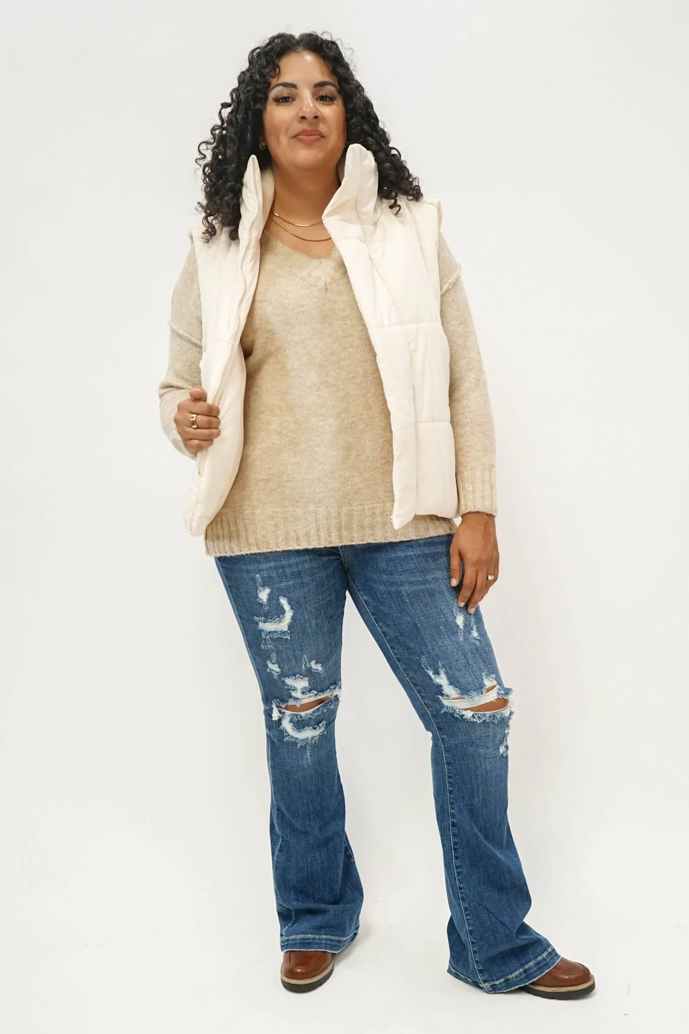 Dost Oversized Puffer Vest in Ecru