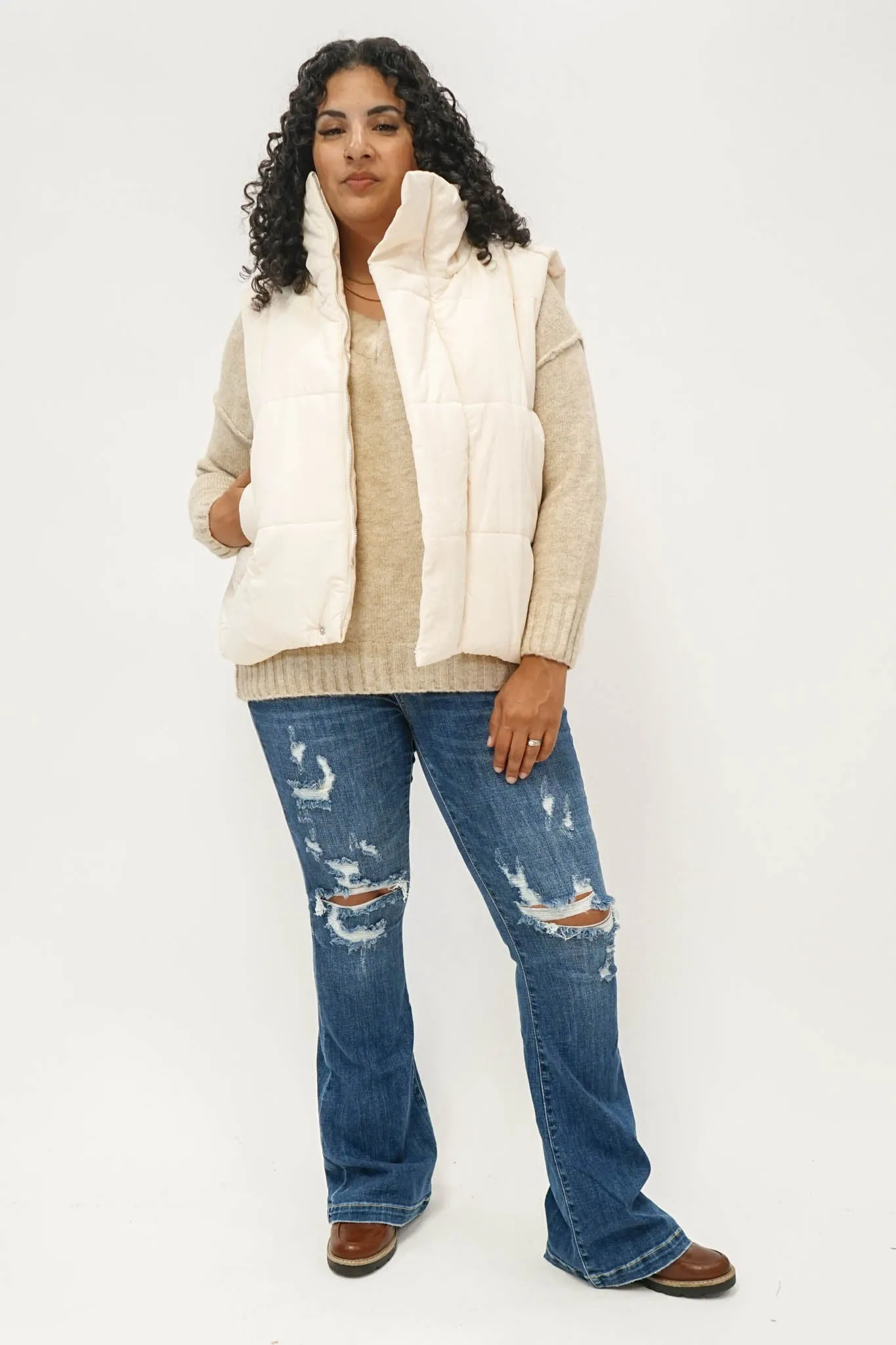 Dost Oversized Puffer Vest in Ecru