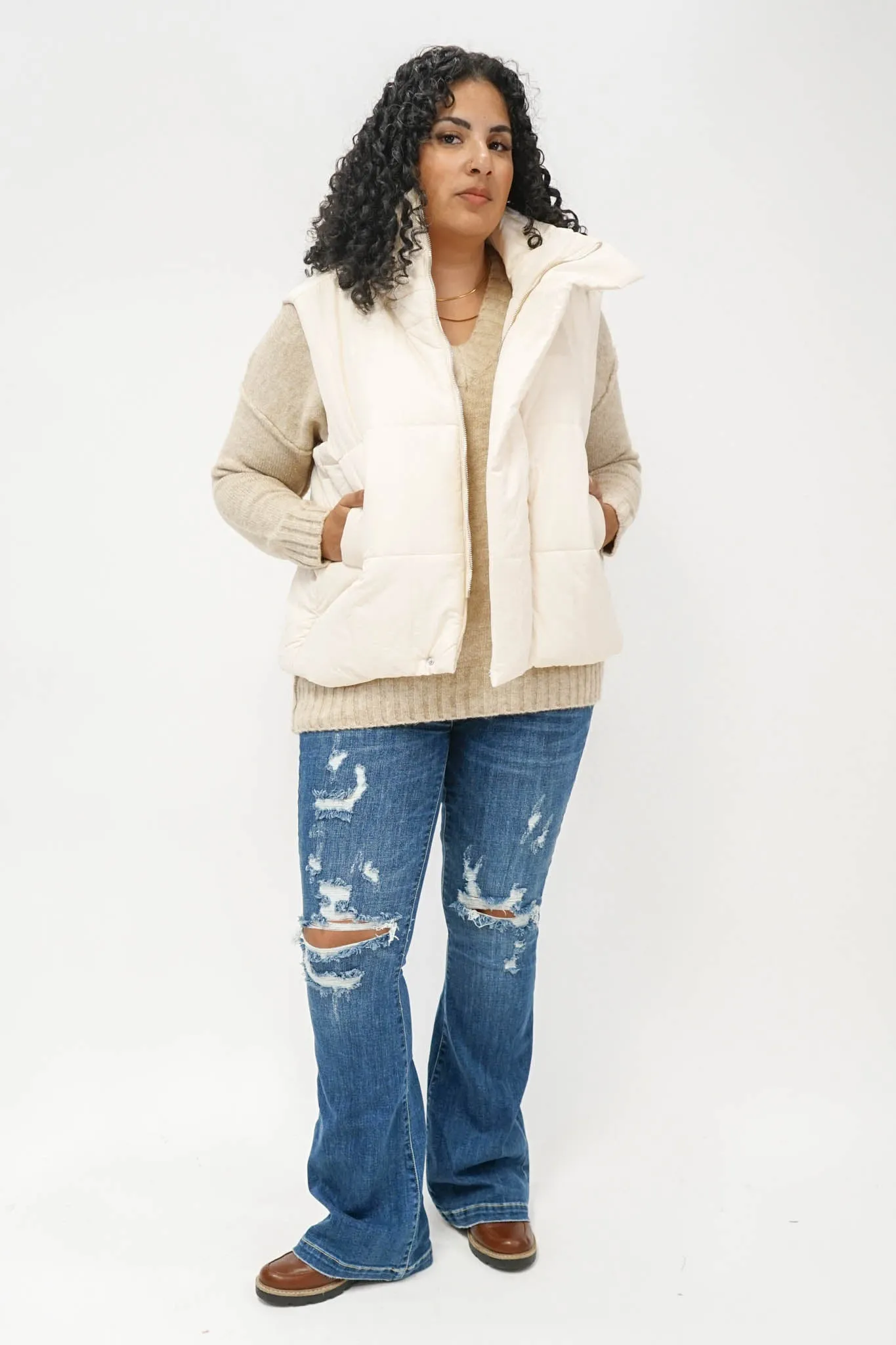 Dost Oversized Puffer Vest in Ecru