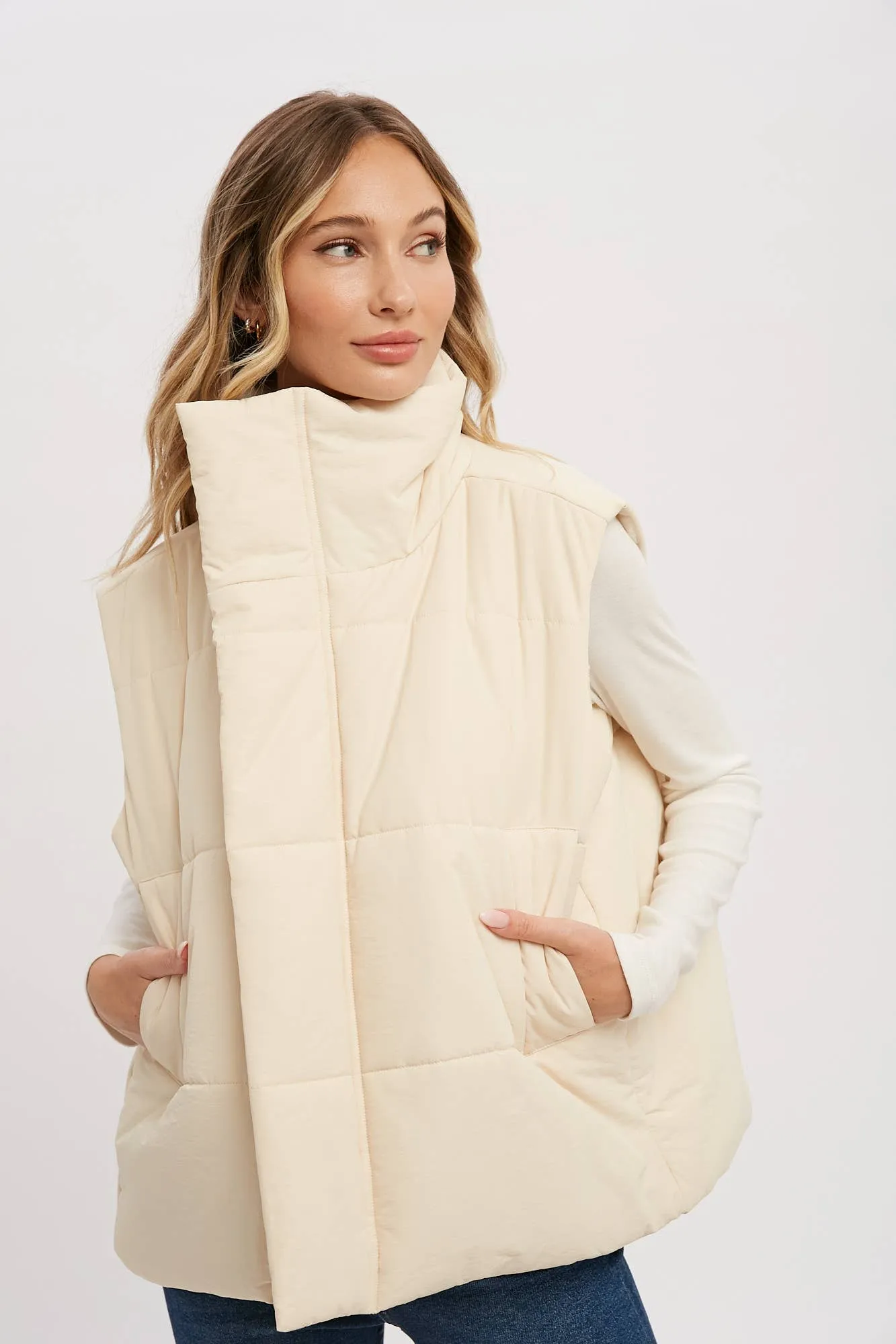 Dost Oversized Puffer Vest in Ecru