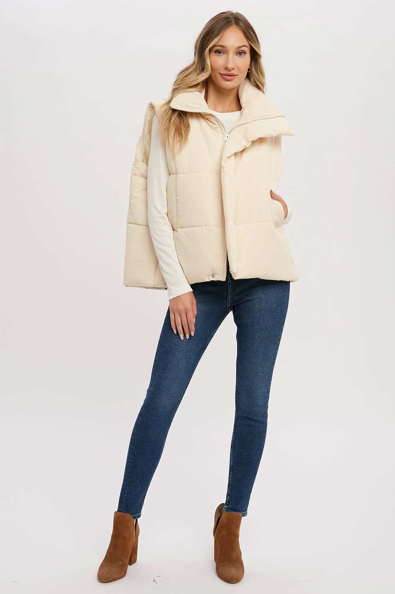 Dost Oversized Puffer Vest in Ecru