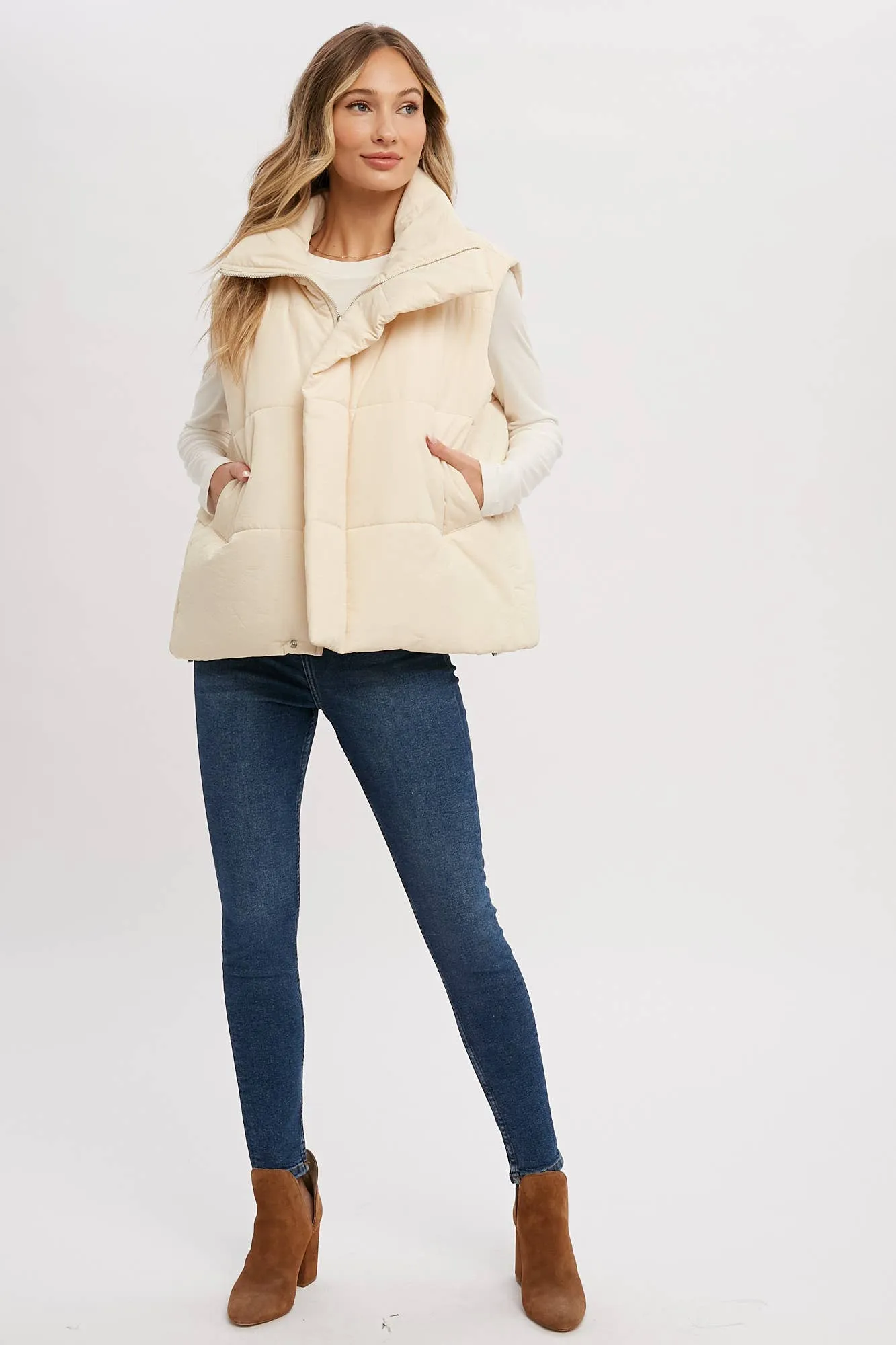 Dost Oversized Puffer Vest in Ecru