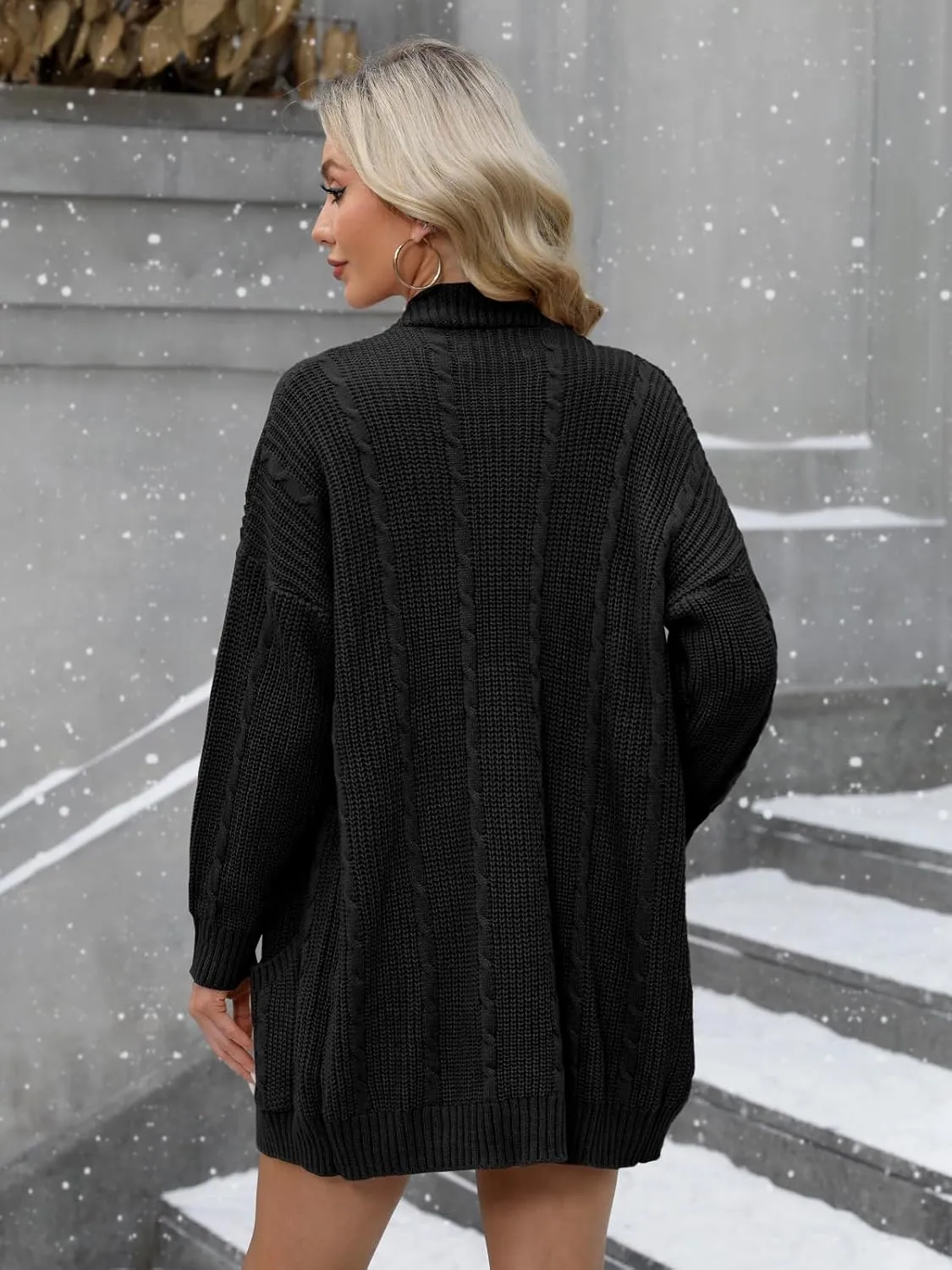 For G and PL Women's V-Neck Long Sleeve Cardigan Cable Knit Open Front with Pockets Sweater Outerwear