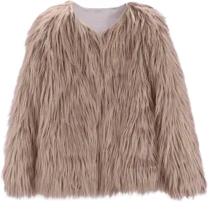 Girls Faux-Fr Jacket Coat Kids Fall Winter Thick Flece Furry Fashion Flffy Fuzzy Warm Outwear Tops Clothes