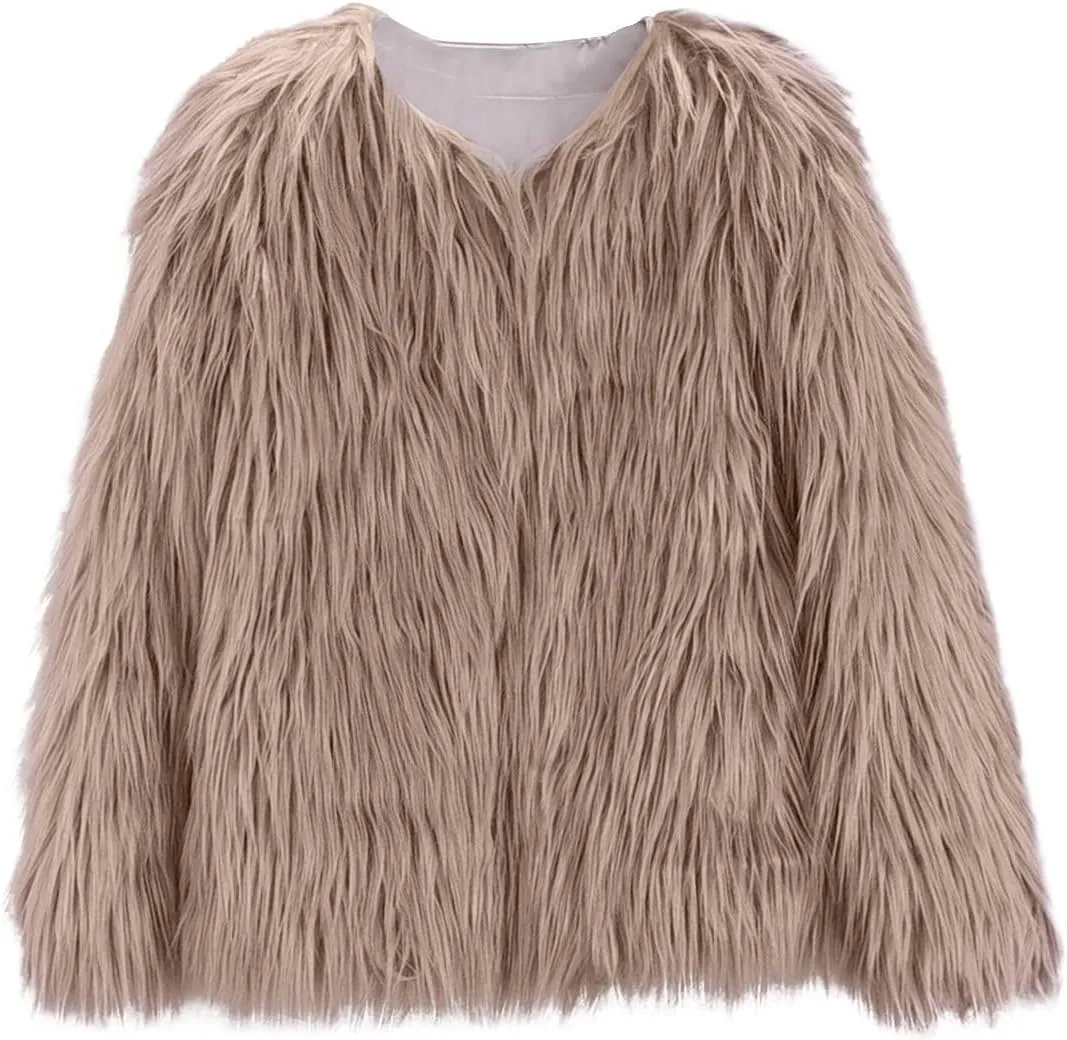 Girls Faux-Fr Jacket Coat Kids Fall Winter Thick Flece Furry Fashion Flffy Fuzzy Warm Outwear Tops Clothes